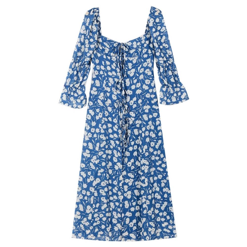 BOHO gypsy Floral print lace up midi dress - Picture 6 of 6